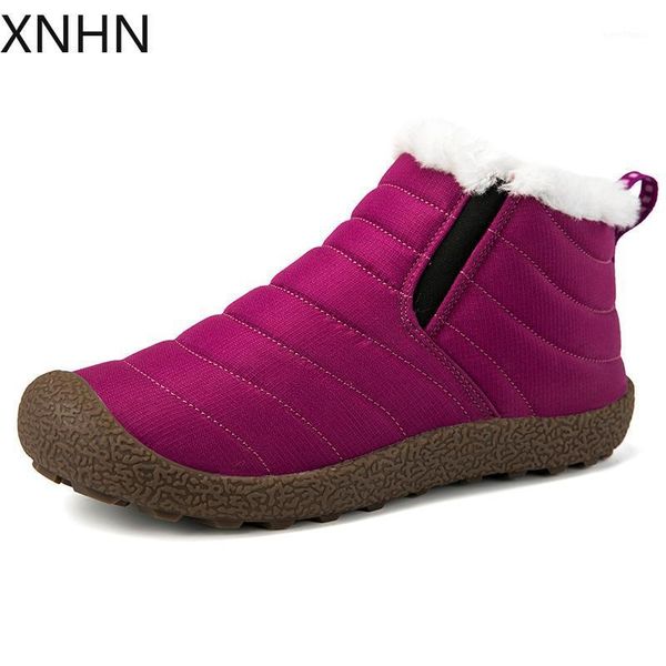 

boots winter couple shoes solid color snow botas plush inside antiskid bottom keep warm ski size 35-461, Black