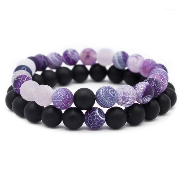 

link, chain 2pcs/set 8mm natural stone beaded bracelets for men women couple bracelet lovers distance jewelry gift mbr1801691, Black