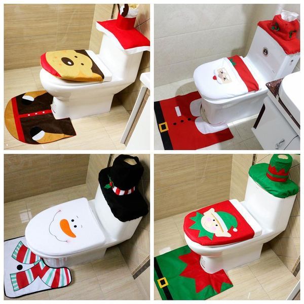 

3pcs christmas lovely claus mat xmas decor bathroom santa toilet cover rug home decoration dhf2982 by air