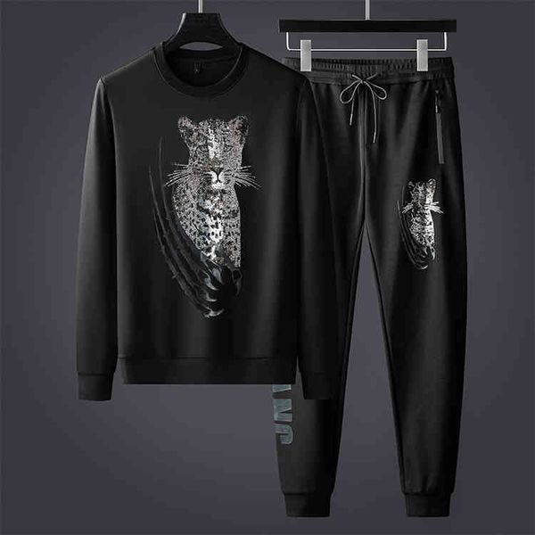 

men's tracksuits leopard diamond sweater set men's full of brand winter sportswear fashion two pieces qmca, Gray