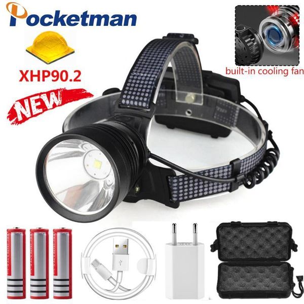 

usb rechargeable led headlamp xhp90.2 glare head lamp head light zoom high-power light for camping built in cooling fan1