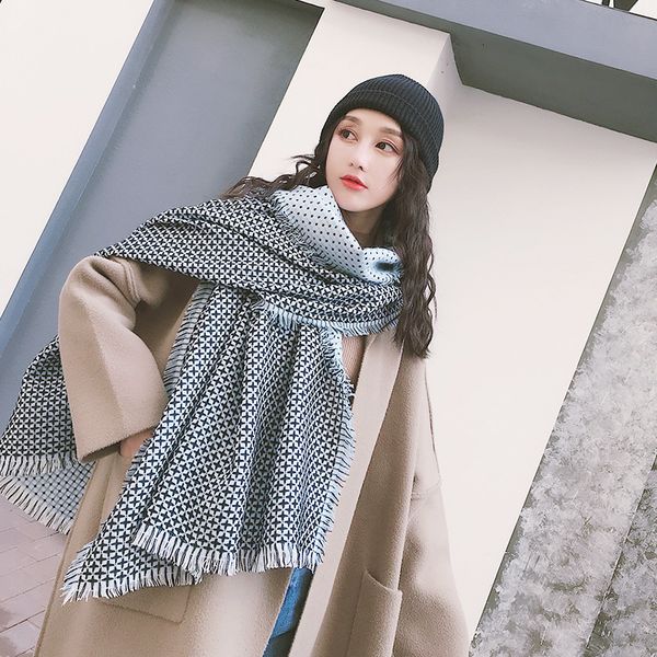 

autumn and winter new brand version versatile small fragrance storm spot scarf for women dual purpose students warm neck shawl klwe, Blue;gray
