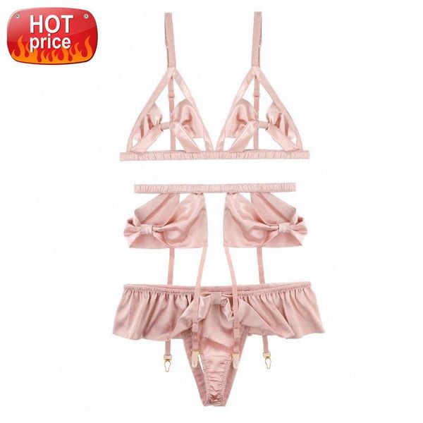 

new pink hollowed ultra thin cup bow tie bra panty underwear garter belt set bra and panty set japanese lingerie #8e7d, Black;white
