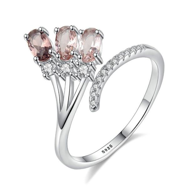 

cluster rings luxury 925 solid sterling silver smoky quartz gradient gemstone wedding engagement diamonds opening ring jewelry wholesale, Golden;silver