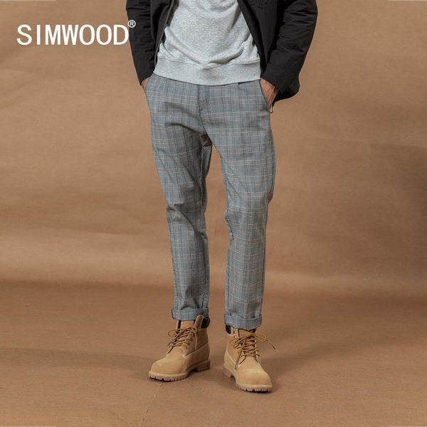 

simwood autumn winter new smart casual plaid pants men straight ankle-length trousers loose plus size fashion pant si980532 201110, Black
