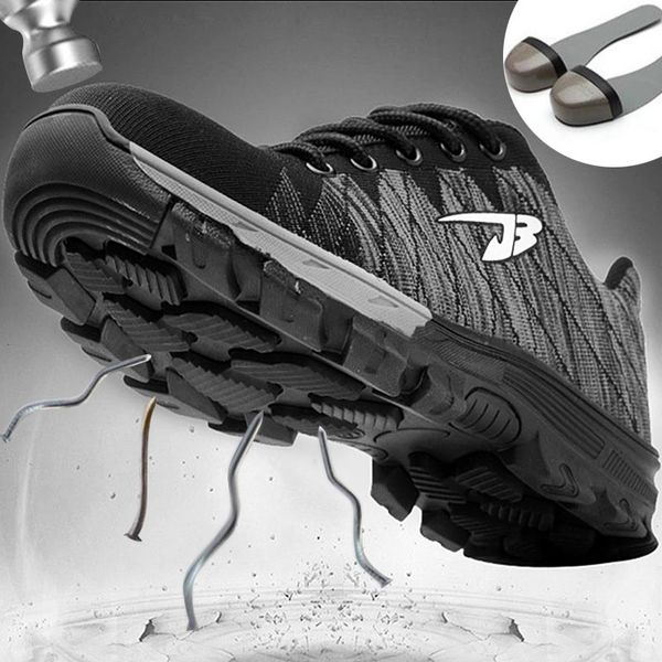

men of steel toe breathing safety boots construction work with shoes, Black