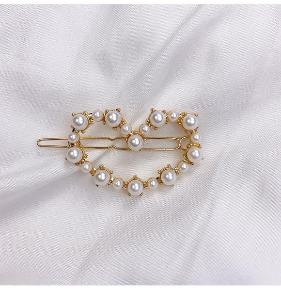 

aomu korea fashion chic geometric heart crown imitiation pearl hair clips for women girls hair accessories wmtlhi, Golden;white