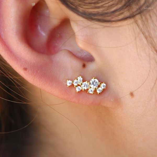 

stud 2021 ear climber 925 sterling silver minimal delicate cz cluster earrings for girl bling clear cute lovely climbers1, Golden;silver