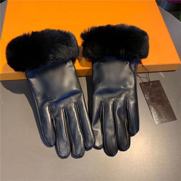 Luxus Kaninchen Fell Handschuhe Schaffell Stickerei Leder Handschuhe Touchscreen Handschuhe Plus Samt Frauen Marke Fäustlinge
