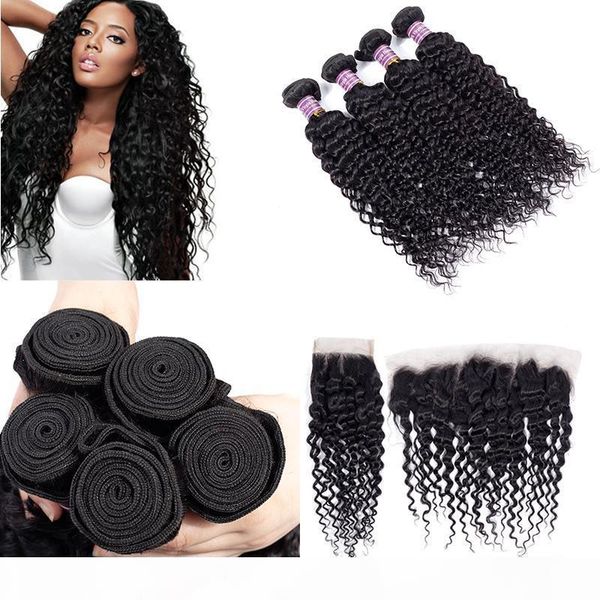 

grade 8a deep wave brazilian hair weave bundles with closure unprocessed peruvian human hair bundles with frontal human hair extensions, Black;brown