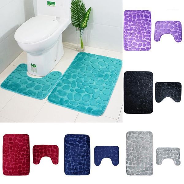 

bath mats 2pcs/set funnel cobblestone bathroom anti-slip carpet mat toilet rug 1
