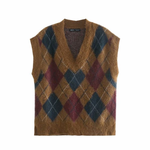 

2021 new msd16171618 autumn european and american rhombic vest diamond v-neck knitted jacket set l63e, Black;white