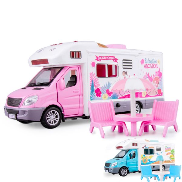 

1:32 motor caravan travel tour car camper motorhome recreational vehicle rv trailer play home baby toys for girls boys q1214