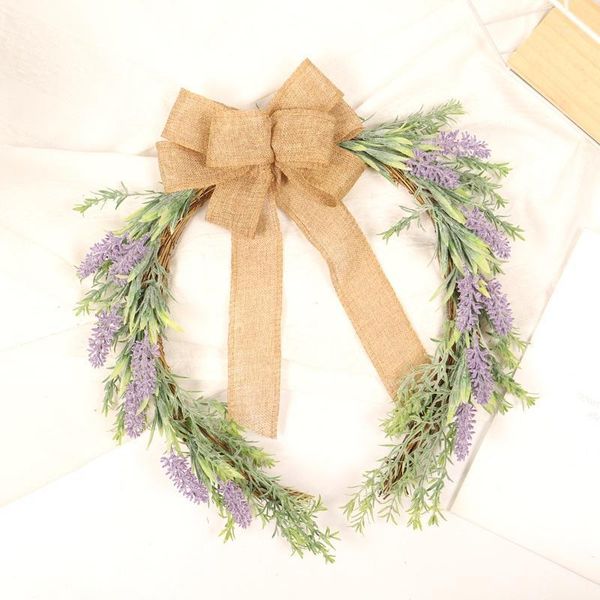 

lavender horseshoe garland wreath simulation flocking lavender decorative bowknot plant wall hanging ornament new1