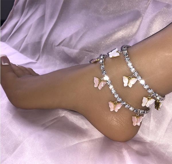 

jewelry chain chains hip 2020 padent body out tennis iced anklets butterfly anklets new bracelets hop women fashion hip hop bbyhr, Red;blue