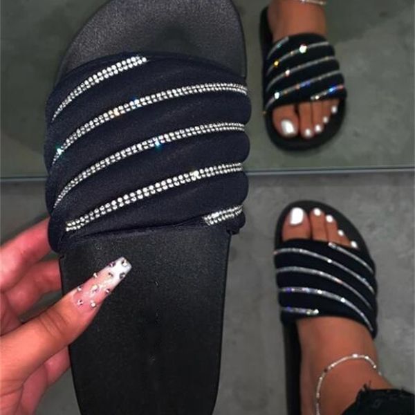 

2020 new spring /summer women casual flat sandals bright diamond beach slippers ladies home candy color flip flop wild fashion x1020, Black