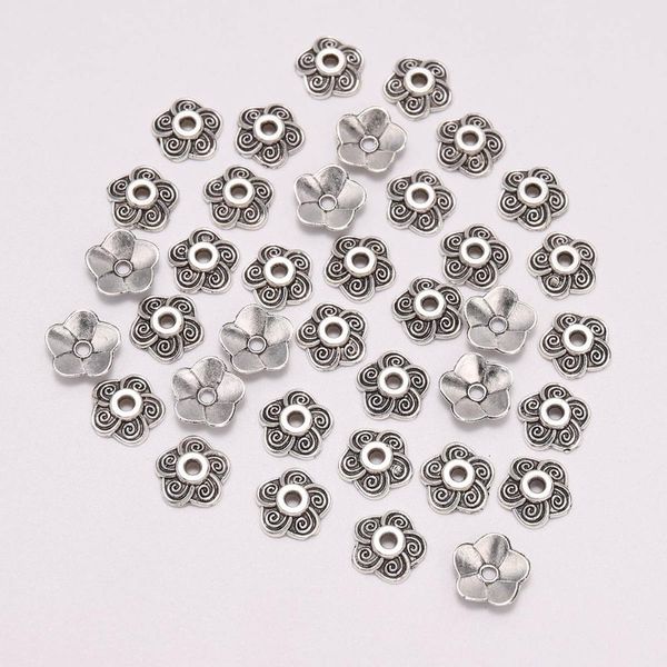 

100pcs lot 8.5mm carved beads caps plum blossom flower loose sparer apart end bead caps for diy jewelry making findings h bbyiny, Silver