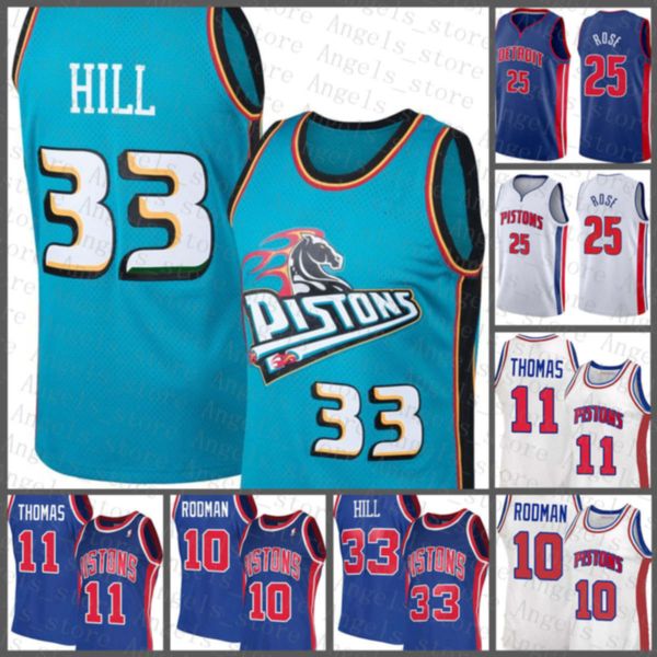 

derrick 25 rose isiah 11 thomas dennis 10 rodman grant 33 hill detroit piston 2020 2021 new basketball jersey beige, Black;red