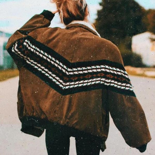 

women's jackets lugentolo winter coat women plus size brown vintage print full sleeve turn-down collar zipper casual womens jacket1, Black;brown