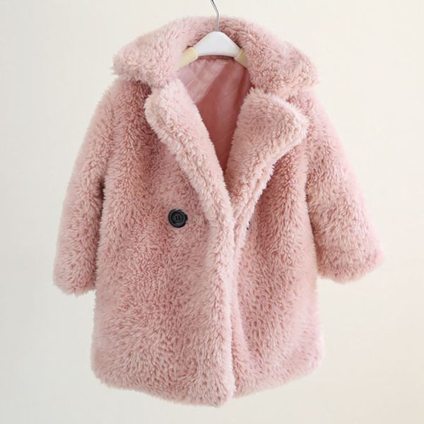 

winter coat for girls faux fur coat baby elegant turndown collar christmas jacket girls long overcoat kids children outwear lj201126, Blue;gray