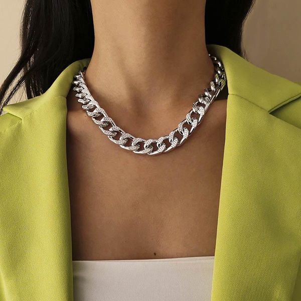 

chokers punk hiphop style aluminium thick chain choker necklace for women vintage geometric clavicle jewelry christmas gift, Golden;silver