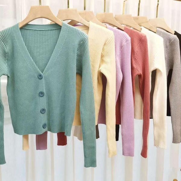 

women's t-shirt heliar buttoned up v-neck t-shirts for women long sleeve 2021 autumn tees sweater knitted1, White