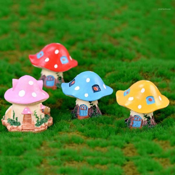 

decorative objects & figurines 5pcs cute cartoon mushroom house diy resin fairy garden craft decor miniatures gnomes moss terrariums crafts