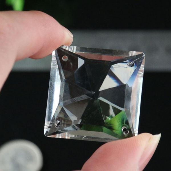 

5pcs 30mm square glass crystal prisms spacer diy chandelier part 4holes suncatcher glass pendant faceted connector h jllyli