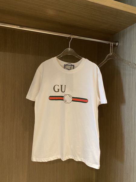 

gu short sleeve t-shirt female alphabet print round neck pullover couple 2021 summer new loose tide brand bottom shirt, White