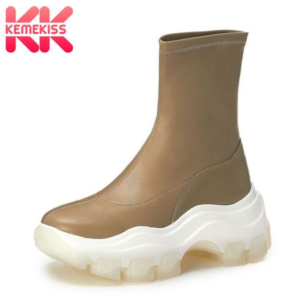 

boots kemekiss real leather woman ankle fashion platform thick bottom winter shoes warm casual daily footwear size 34-39, Black