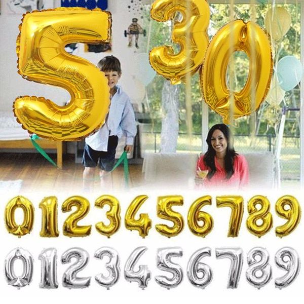 

32 inches baby shower gold silver number foil balloons large digit helium balloons wedding decorations birthday party supplies wmtbcn