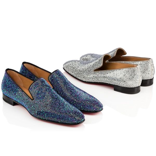 

new quality nice flats dress red bottom oxford shoes dandelion rhinestone strass flat for gentleman party bussiness dress slip on loafers, Black