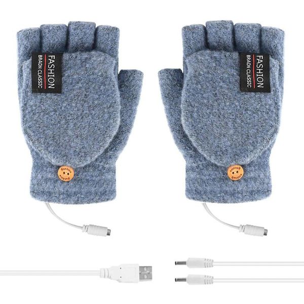 

five fingers gloves men' winter women lapusb heated mitten full half finger warm knit hand mittens streetwear, Blue;gray
