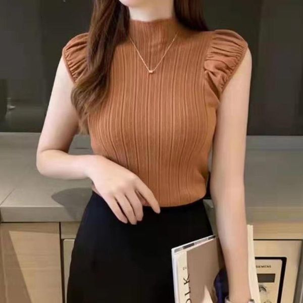 

tank 2021 summer women knitted turtleneck tank ladies slim female night club vest for women, White