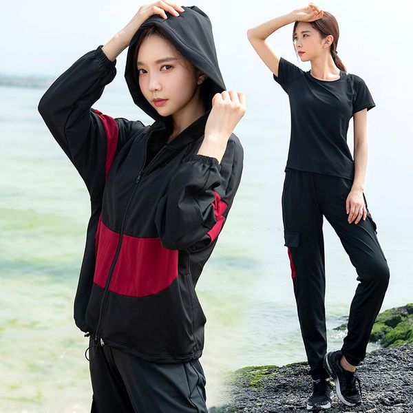 

women's grey and white color matching yoga suit sportswear suit women's fitness 4-piece training running and walking, Black;blue