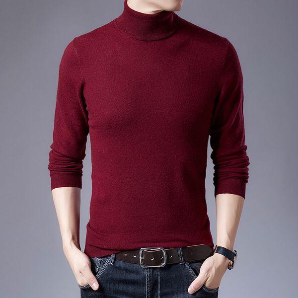 

2021 new men's new high-necked shirt 100% knitted wool pullovers fashion fine tuning warm winter sweater england's style clothes z, White;black