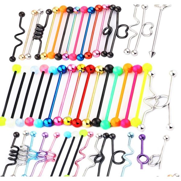 

mix style 100pcs industrial barbell earrings body piercing long barbell 38mm 14g ear cartilage earrings piercing jllczv carshop2006, Silver