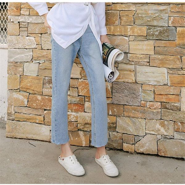 

women's jeans blue loose denim streetwear all match women female korea straight chic high waist washed ankle length pants1
