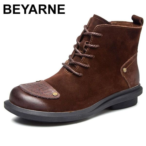 

beyarneautumn soft leather women boots black low heel shoes retro ankle genuine embroidery bootse1045