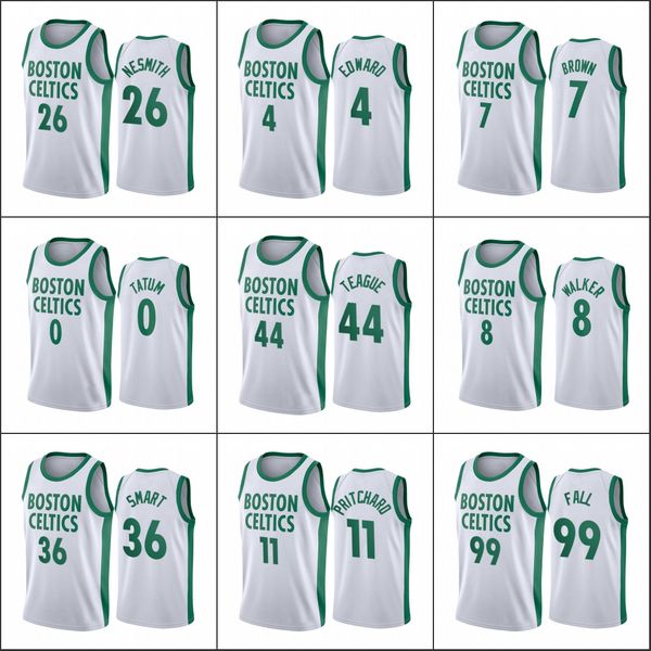 

boston celtics men jayson tatum jaylen brown kemba walker jeff teague 2020-21 white city edition new uniform jersey, Black
