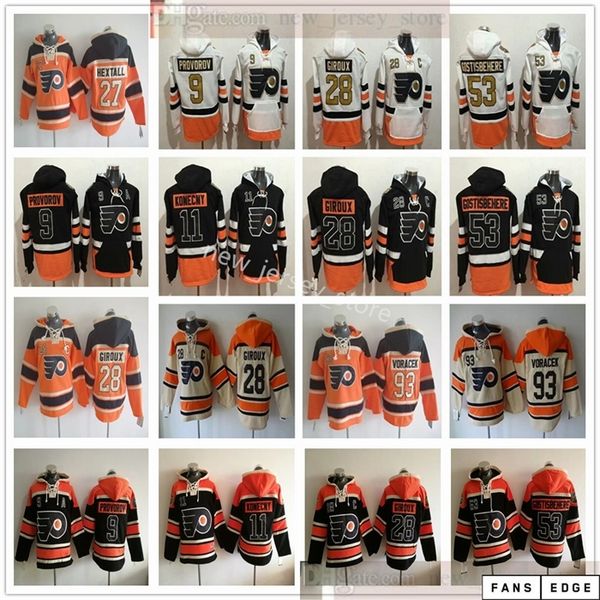 

philadelphia flyers hockey hoodie jerseys 28 claude giroux 93 jakub voracek 53 shayne gostisbehere ron hextall travis konecny ivan provorov, Blue;black