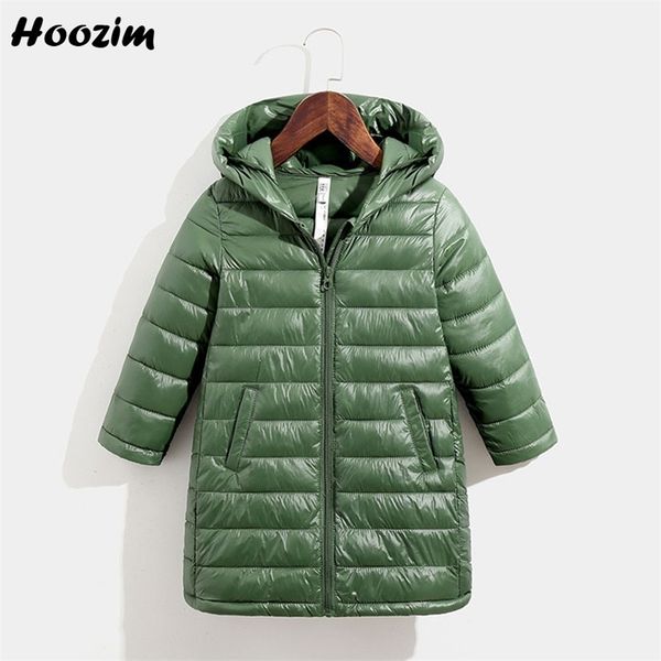 

army green ultral light jacket boy 18m-11 years fashion black hooded parka baby high street minimalist solid long coat for girls lj201017, Blue;gray