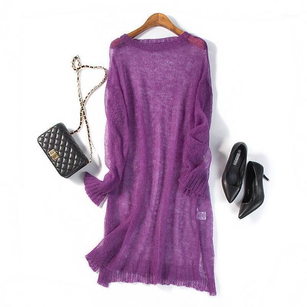 

women mohair sweater dress green pullovers soft thin long dress for autumn spring hollow1, White;black