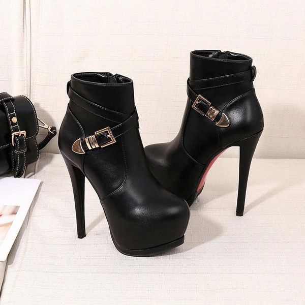 

2020 winter new fashion super high heel 14.5cm short boots zipper waterproof platform non-slip women's boot ladies single shoes #ty9z, Black