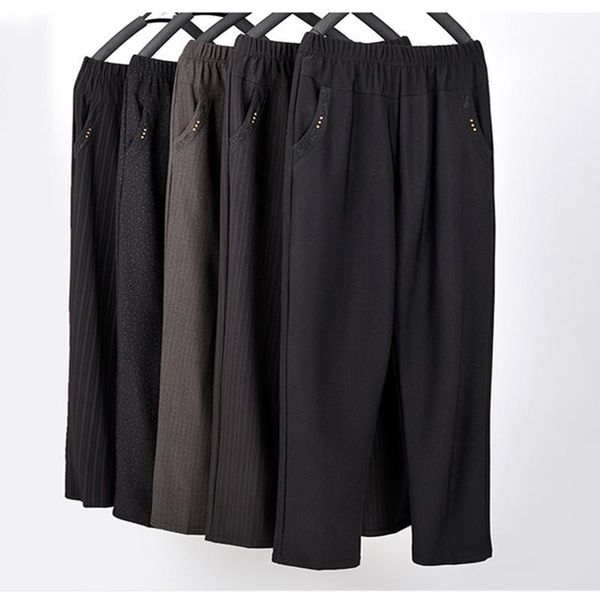 

middle-aged women's trousers autumn winter high elastic waist straight pants large size 4xl 5xl summer femme loose casual pants, Black;white