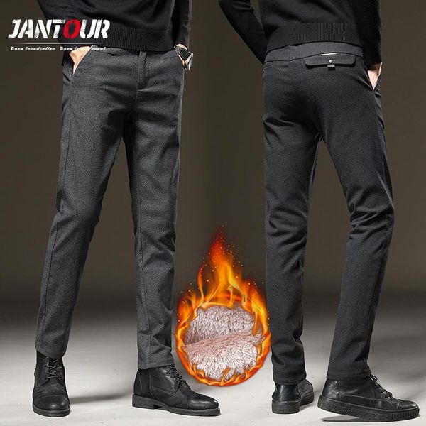

men's pants brand fashion men clothing for 2021 winter fleece trousers business casual thicken work la ropa de los hombres, Black