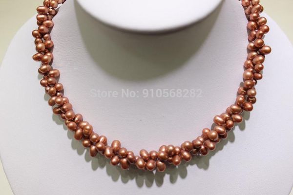 

freshwater pearl necklace grain of rice 2strands twisted 3-4mm 45cm, Golden;silver