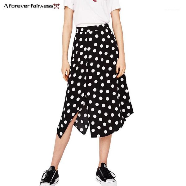 

a forever 2018 summer new women retro high waist split wave point skirt asymmetrical one word skirt women fashion m-8081, Black