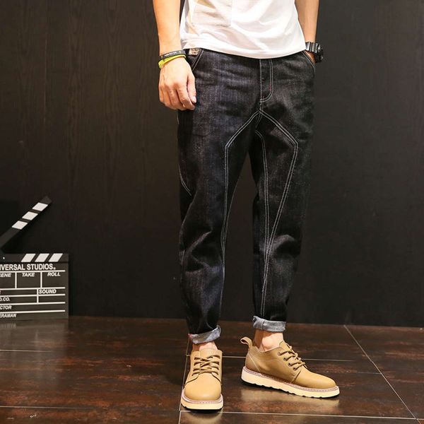 

winter fashion black jeans big loose galenga size wide leg cargo compression leather pants for men trend fat man versatile ha men's