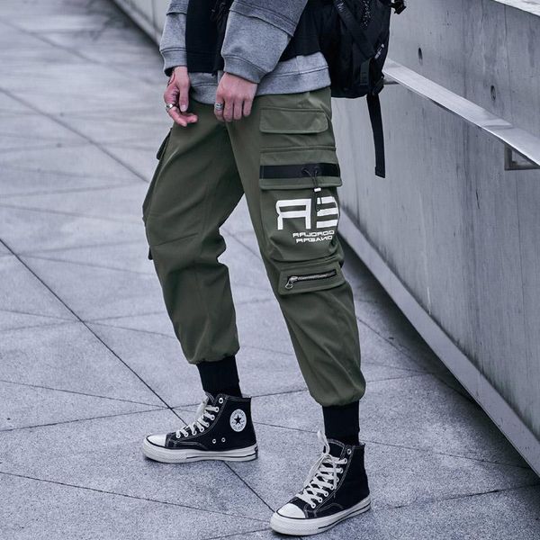 

men's pants fashion 2021 mens cargo joggers men hip hop baggy korean style japanese streetwear trousers black for
